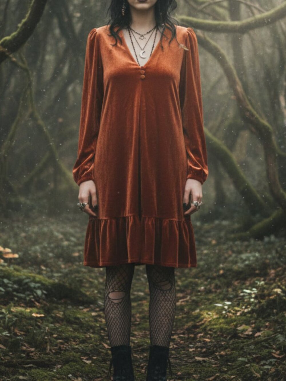 Forest Fairy Dress Women's Medium‎ Just Taylor Rust Brown Velvet Goblin Grunge